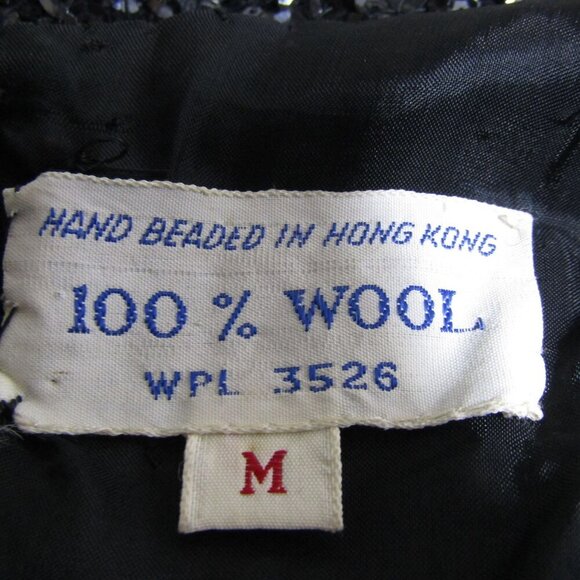 VTG 60s Hand Beaded M Floral Mod Glam Cocktail Party Wool MCM Shell Top Black - Picture 9 of 11